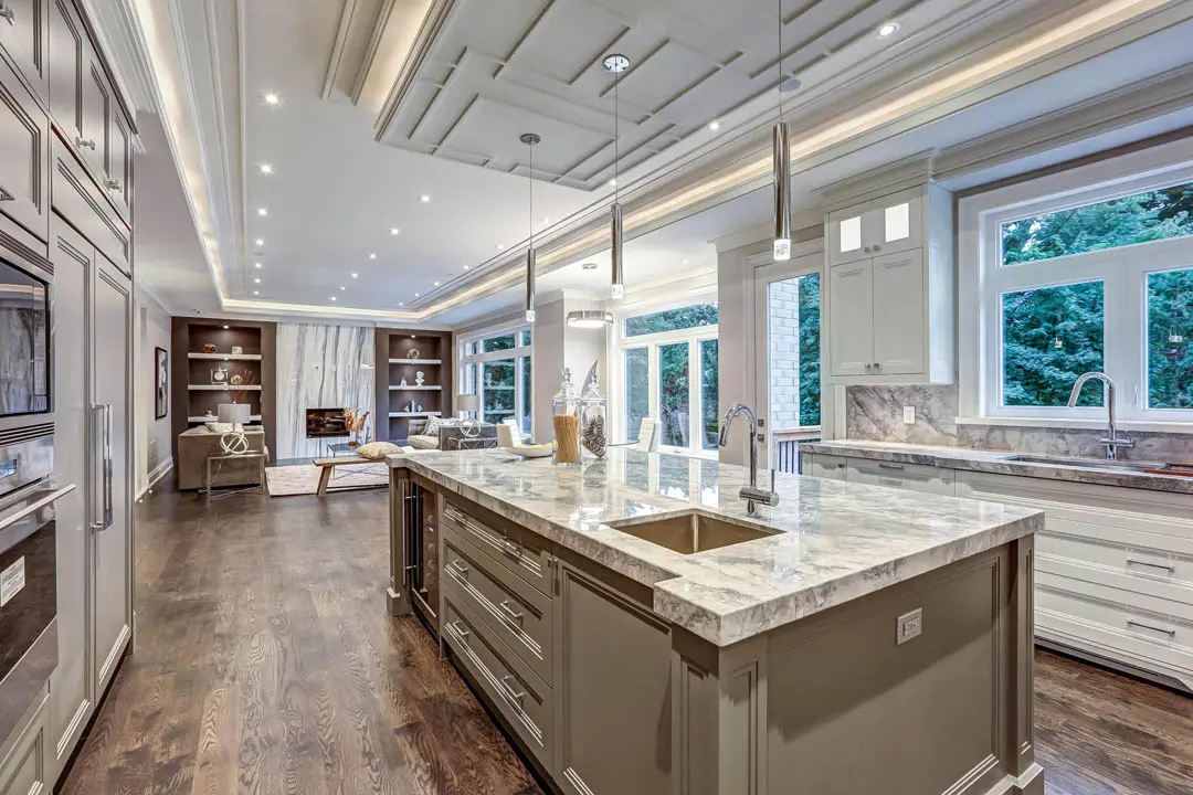 Luxury custom kitchen with a large island and detailed cabinetry